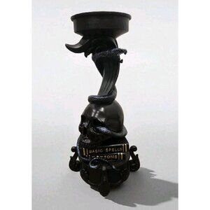 New Spooky Halloween Large Black Skull Spells Snake Candle Stand Holder Decor